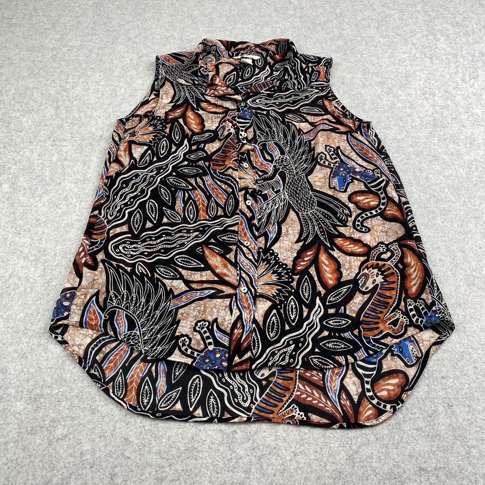 H&M Blouse Womens 8 Multicolor Animal Print Ruffle High Neck Sleeveless Top